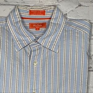 🔥 Faconnable Jeans Blue Stripe L/S Shirt Sz M